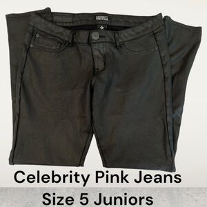 Celebrity pink, jeans, color black w/polyurethane coating size 5 juniors